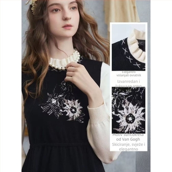 Pletena haljina za dojenje s okruglim izrezom, dugim rukavima, srednjom duljinom, gradski stil (otvaranje za dojenje; okrugli izrez; dugi rukavi; srednja duljina)