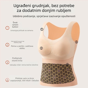 Ženska termalna vesta s ugrađenim grudnjakom, debeli osnovni sloj za jesen-zimu, dvostruki sloj, baršunasta podstava, V-izrez