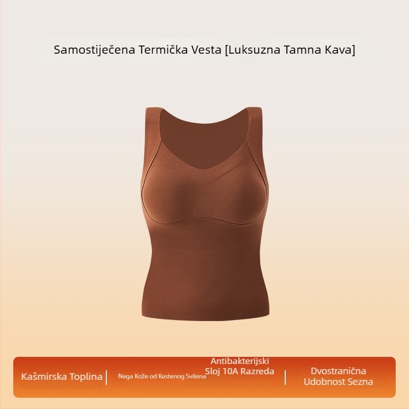 Ženska termalna vesta s ugrađenim grudnjakom, debeli osnovni sloj za jesen-zimu, dvostruki sloj, baršunasta podstava, V-izrez