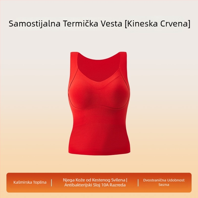 Ženska termalna vesta s ugrađenim grudnjakom, debeli osnovni sloj za jesen-zimu, dvostruki sloj, baršunasta podstava, V-izrez