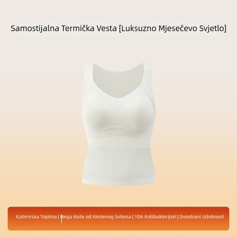 Ženska termalna vesta s ugrađenim grudnjakom, debeli osnovni sloj za jesen-zimu, dvostruki sloj, baršunasta podstava, V-izrez