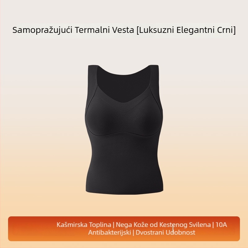 Ženska termalna vesta s ugrađenim grudnjakom, debeli osnovni sloj za jesen-zimu, dvostruki sloj, baršunasta podstava, V-izrez
