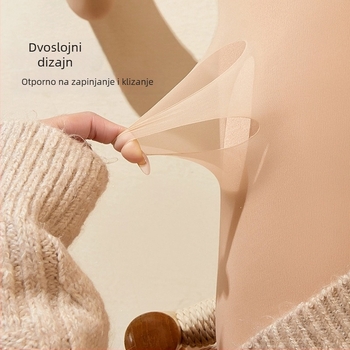 COCO GINZA: Ženske dvostruko slojevite tajice s fleece podstavom, plus veličina, jesen-zima, nude boja, proziran završetak