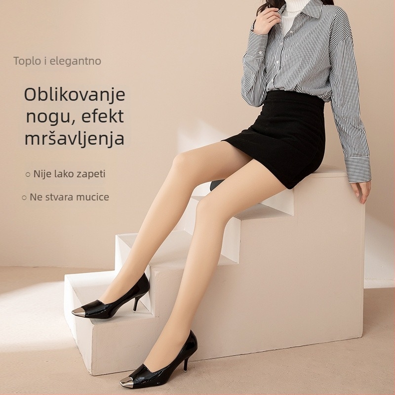COCO GINZA: Ženske dvostruko slojevite tajice s fleece podstavom, plus veličina, jesen-zima, nude boja, proziran završetak