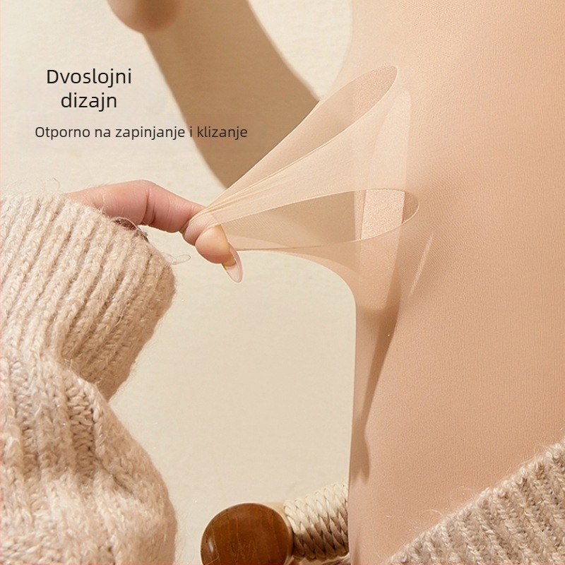 COCO GINZA: Ženske dvostruko slojevite tajice s fleece podstavom, plus veličina, jesen-zima, nude boja, proziran završetak