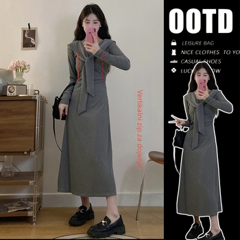 Roda za dojenje, sirena silueta, dugi rukavi, ovratnik šal, pamuk tkanina