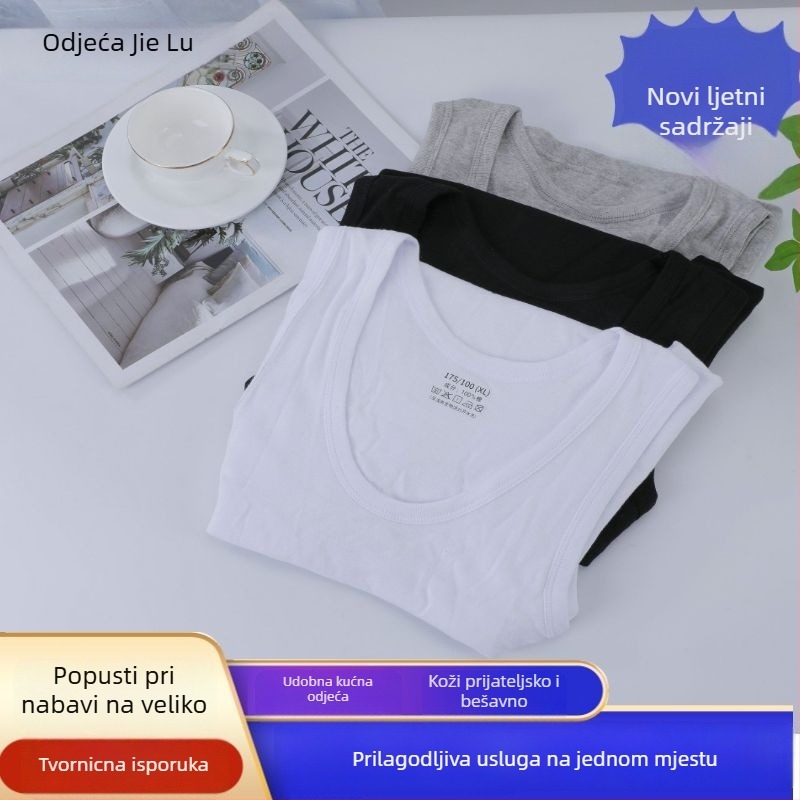Muški kamizola od 100% pamuka, bez rukava, okrugli vrat, debeli materijal 251–300 g/m², ljeto