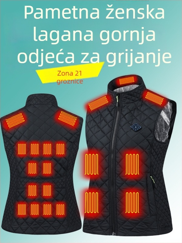 Grijana vesta s USB napajanjem, stojeći ovratnik, zip, najlon tkanina, punilo od vlakana nalik svili