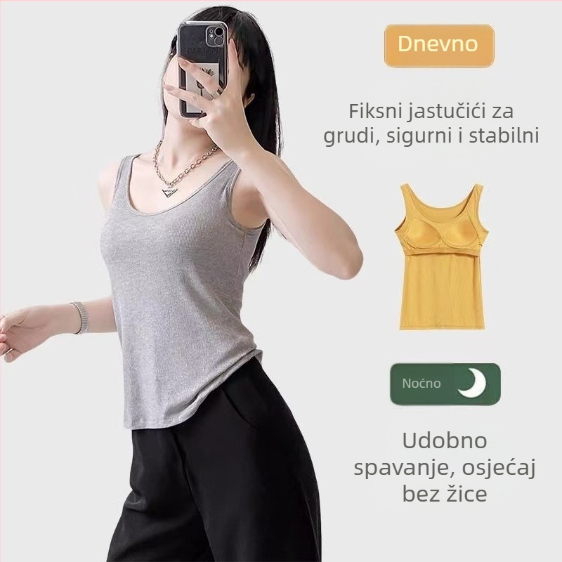 Nova verzija topa bez rukava s ugrađenim jastučićima za prsa, bez leđa, široke naramenice, bazni sloj, seksi i modern, svestran