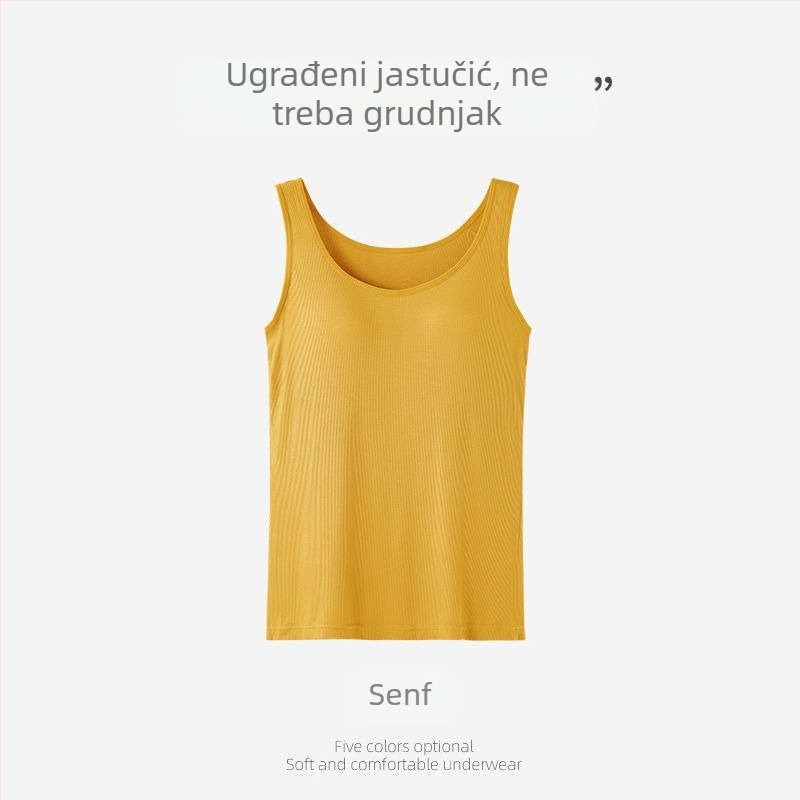 Nova verzija topa bez rukava s ugrađenim jastučićima za prsa, bez leđa, široke naramenice, bazni sloj, seksi i modern, svestran