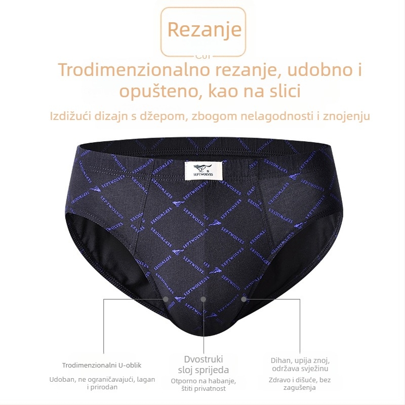 Muške gaćice od 100% pamuka, karirani uzorak, prozračne, srednji pojas