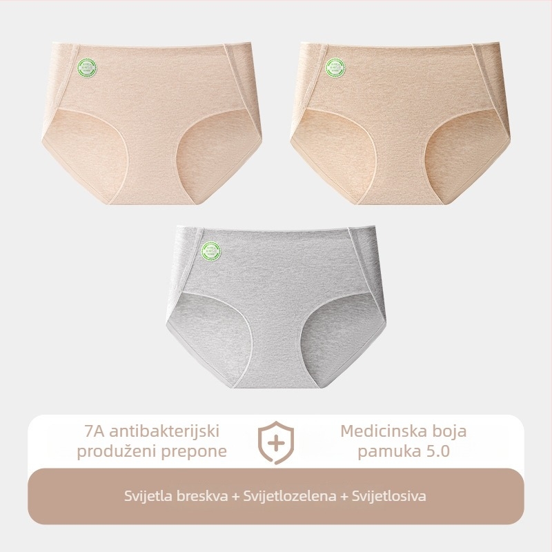 Ženske pamučne gaćice s prozračnom tkaninom, pletene, srednji porast, jednobojne, glavna tkanina 95–100% pamuk