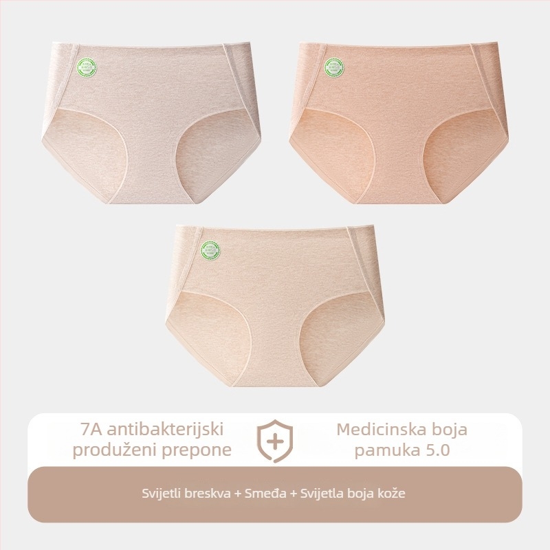 Ženske pamučne gaćice s prozračnom tkaninom, pletene, srednji porast, jednobojne, glavna tkanina 95–100% pamuk