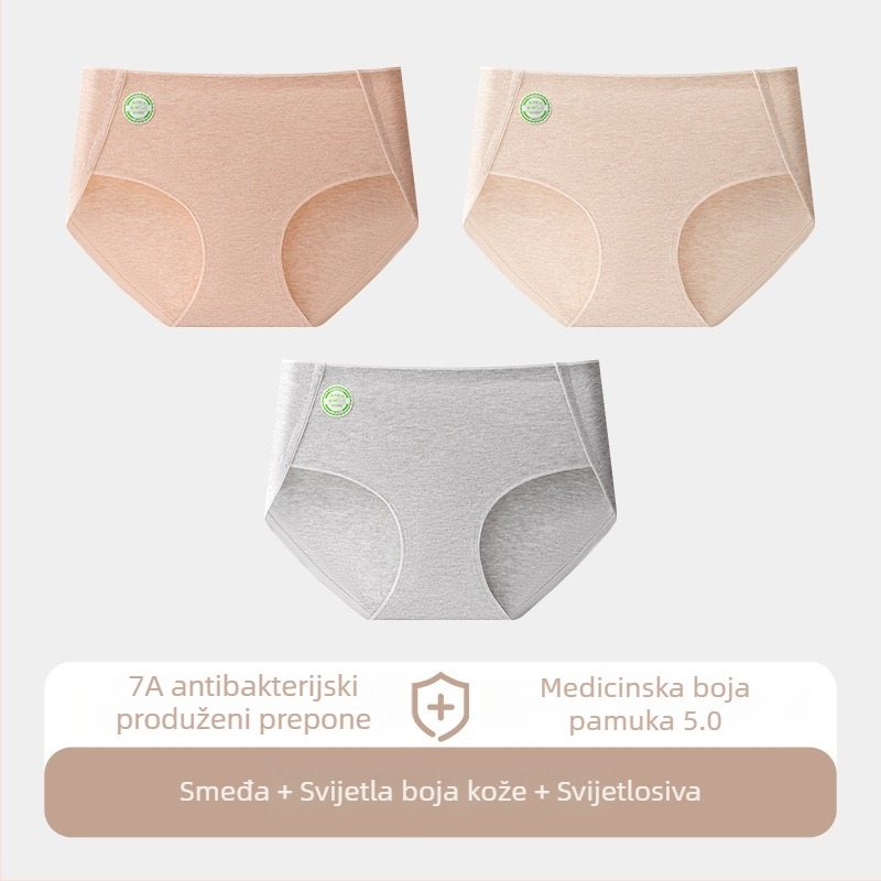 Ženske pamučne gaćice s prozračnom tkaninom, pletene, srednji porast, jednobojne, glavna tkanina 95–100% pamuk