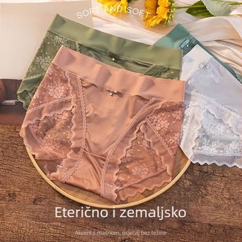 Ženske čipkaste gaćice od najlona, s pamukom u području prepona, srednja visina struka, prozračne, satenski završetak