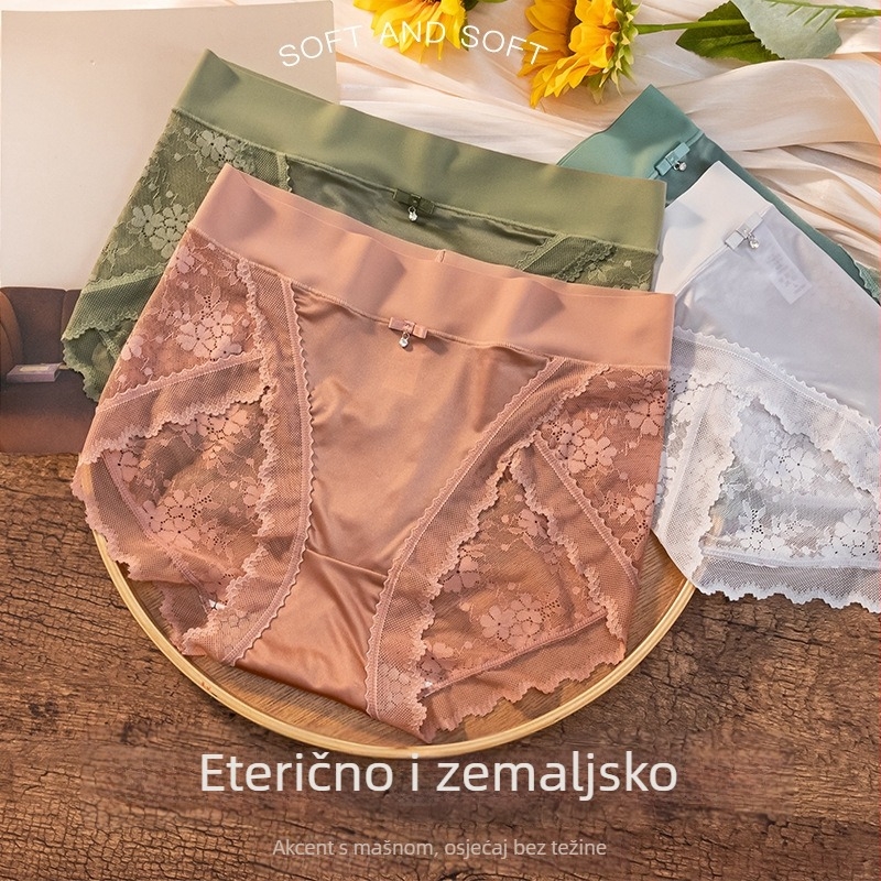 Ženske čipkaste gaćice od najlona, s pamukom u području prepona, srednja visina struka, prozračne, satenski završetak