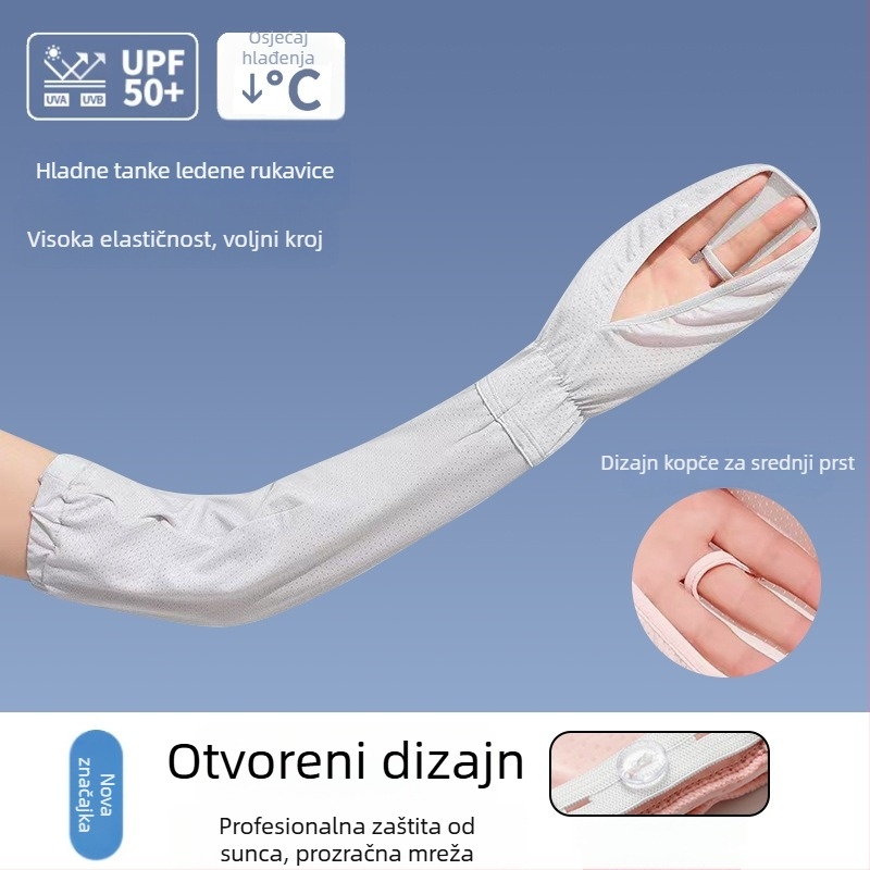Ženski UV zaštitni rukav za ruku, dugačak, ledena svila, smjesa poliestera-najlona