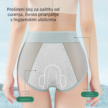 Ženske menstrualne gaćice s visokim strukom, trostruka zaštita od curenja, prozračne, brzo sušeće, najlon s pamuk klinom