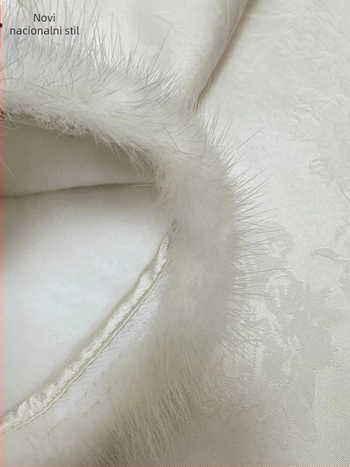 Ženska košulja u novom kineskom stilu s jacquard uzorcima i tradicionalnim čvorovima, stojeći ovratnik, zimski top s norkovim krznom za toplinu