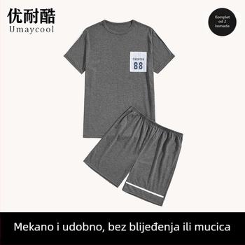 Muški set za kućnu udobnost s printom crtića, kratka majica s kratkim rukavima i karirane hlače, pogodan za nošenje i izvan kuće
