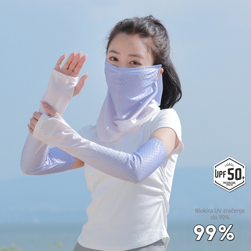 Set rukavica-maska s UV zaštitom za vanjsku vožnju biciklom iz Ice Silk materijala (ljeto 2024)