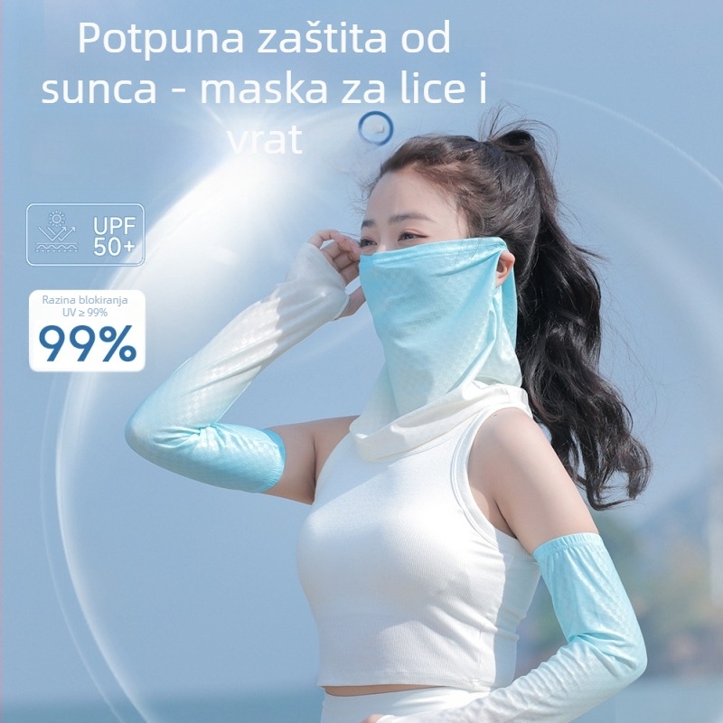 Set rukavica-maska s UV zaštitom za vanjsku vožnju biciklom iz Ice Silk materijala (ljeto 2024)