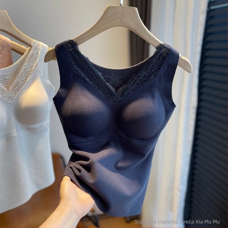 Termalna majica bez šavova s integriranim jastučićem za prsa, uski kroj, vanjski materijal: akrilna vlakna, podstava od Mulberry svile, zima/jesen, fiksni remenčići