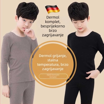 Muški termalni komplet s funkcijom samog zagrijavanja, dvostruki sloj, ultra-tanka Derong poliester tkanina, okrugli izrez, dugi rukavi, top i hlače