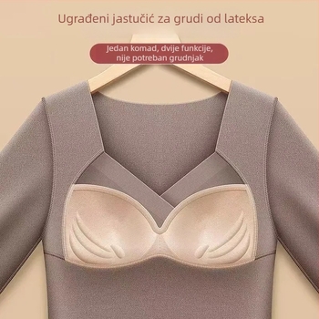 Ženski termo top s flis podstavom, debeli bazni sloj, V izrez, s umetkom za prsa, topao