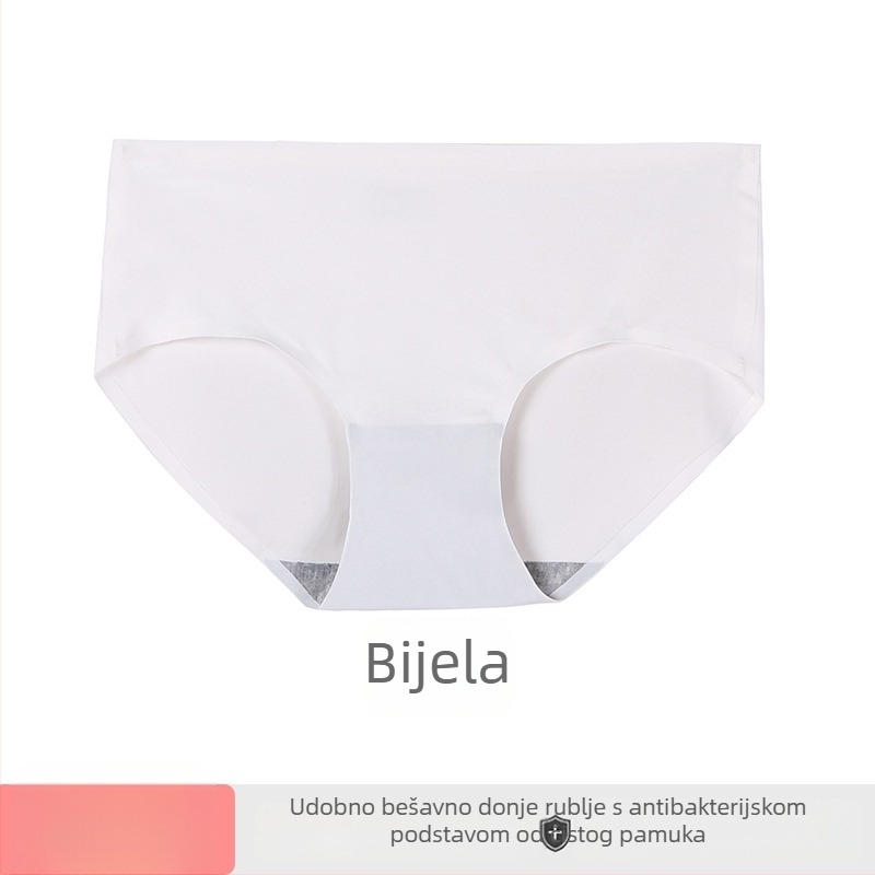 Bezšivne ženske gaćice od ice silk, prozračne, srednje visoki struk, pamukasta podstava u području prepona, jednobojne bikini gaćice za veće veličine