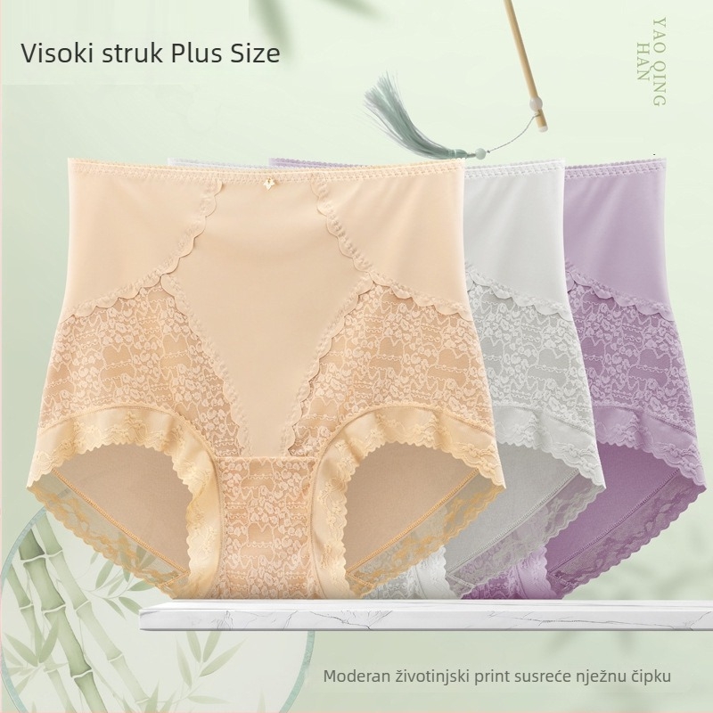 Plus veličine ženske čipkaste gaćice visokoga struka, oblikovanje tijela i podizanje stražnjice