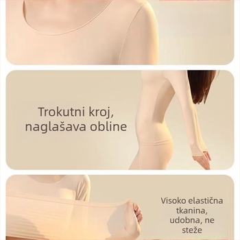Ženski najlonski termalni set za bazni sloj, izuzetno tanak gornji dio s dugim rukavima i hlače, okrugli izrez, jesen-zima
