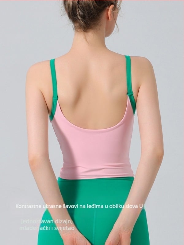 Ženski bezrukavnisportski grudnjak i joga hlače set, tkanina od najlona i spandexa, uključen jastučić za prsa, pulover top