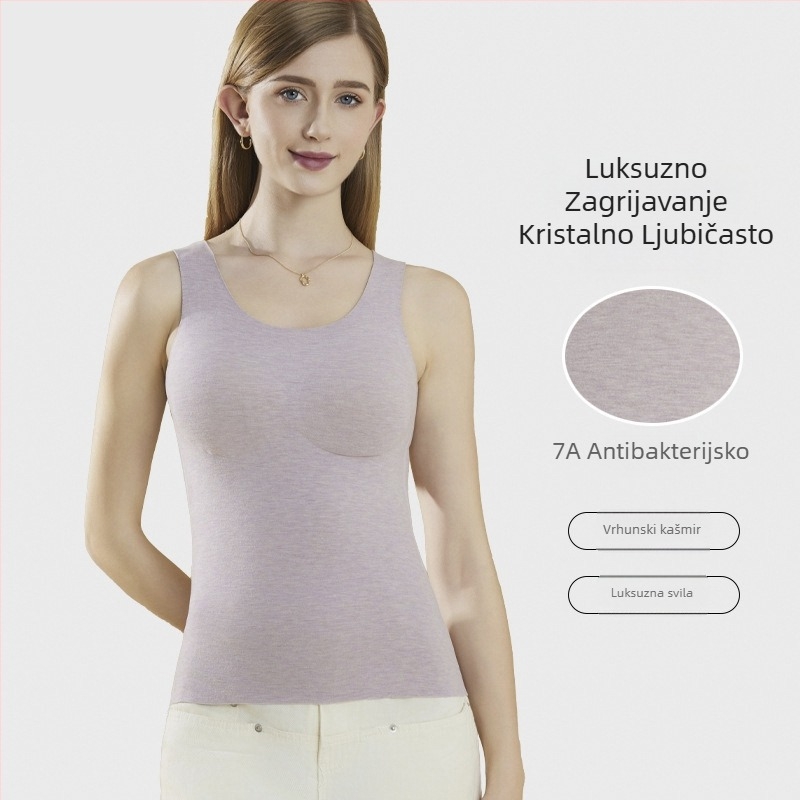 Ženska termalna vesta s jastučićem za prsa, antibakterijska, flis unutrašnjost, baršunast dodir, dvostruki sloj, pulover stil