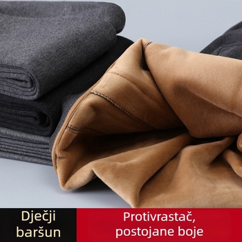 Muške hlače s flisom za zimu, tanki kroj, visokim strukom, plus veličina, velur tekstura