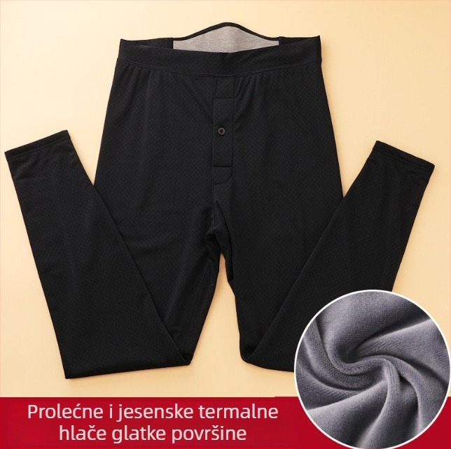 Muške termo hlače s fleece podstavom, visokim strukom, uski kroj, bazni sloj, plus veličina