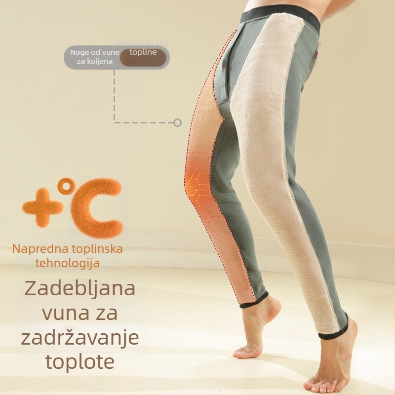 Termalne hlače s flis podstavom (dvostruki sloj; ekstra debeli 501–600 g/m²; 50–70% vuna; otporne na vjetar)