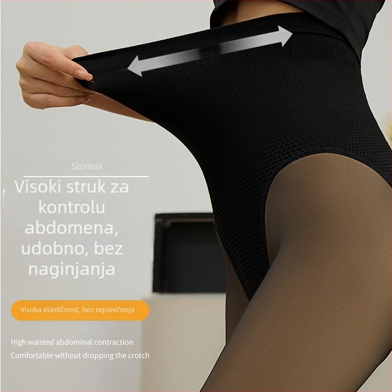 Crne prozirne tajice s integriranim panelom za oblikovanje, visokim strukom za oblikovanje abdomena i bokova, flis podstava za jesen i zimu
