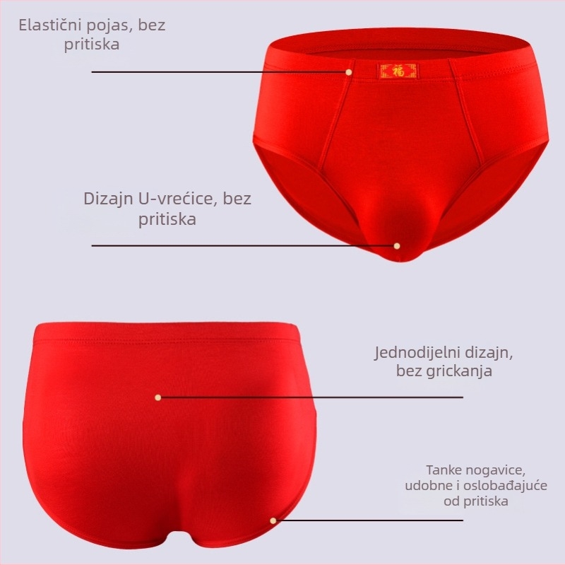 Modal crvene muške briefs srednje visine, udoban, prozračan, plus size