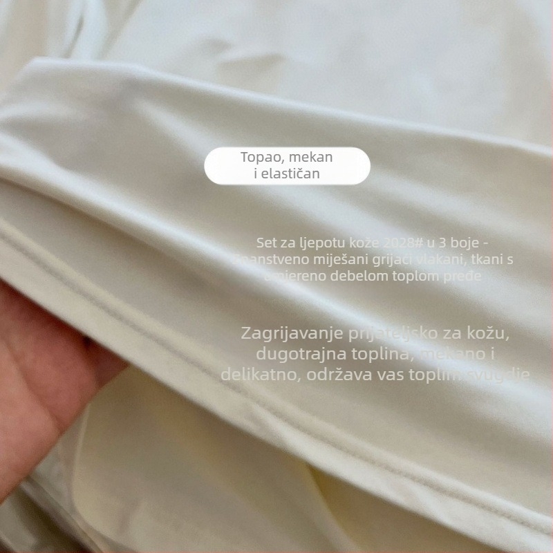 Dva dijelni ženski termalni set, glavni materijal poliester 70–80%, gustoća 161–180 g/m², gornji dio s okruglim izrezom i dugim rukavima, hlače do gležnja, održava toplinu