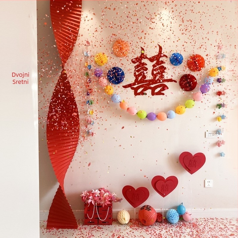 Dopamine set dekoracije svadbene sobe — ogrtač za fotografiranje i rekvizite za spavaću sobu mladenke, tema Sretna riječ, visoka kvaliteta (Materijal: Filc; Marka: Shamit; Kategorija: Sretna riječ; Uvoz: Ne)