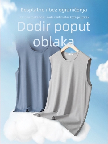 Muški bezrukavni T-shirt vest, opuštena silueta, tanak, prozračan, brzo sušenje, antibakterijski, Modal-bavun-spandeks smjesa (47% modal, 47% pamuk, 6% spandex), ljeto 2025