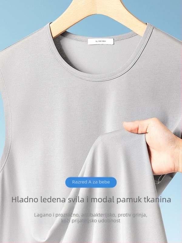 Muški bezrukavni T-shirt vest, opuštena silueta, tanak, prozračan, brzo sušenje, antibakterijski, Modal-bavun-spandeks smjesa (47% modal, 47% pamuk, 6% spandex), ljeto 2025