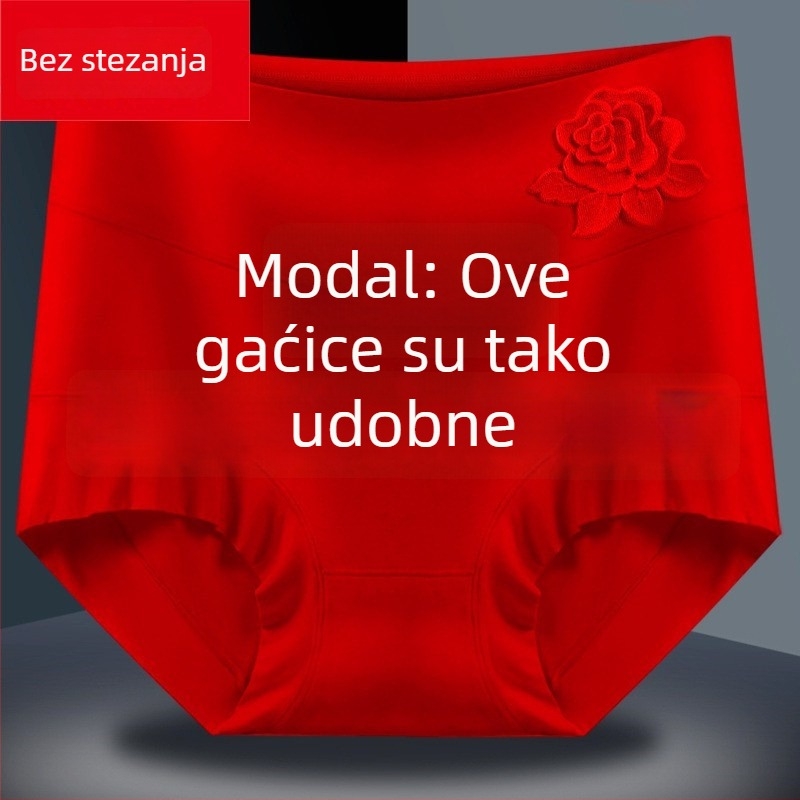 Crvene ženske gaćice s visokim strukom, modal i pamuk, antibakterijske, plus veličina
