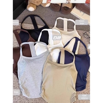 Halterneck camisole s ugrađenim grudnjakom i jastučićima, jednobojna, pamuk 90–95% + elastan <30%, kratka duljina 40–50 cm