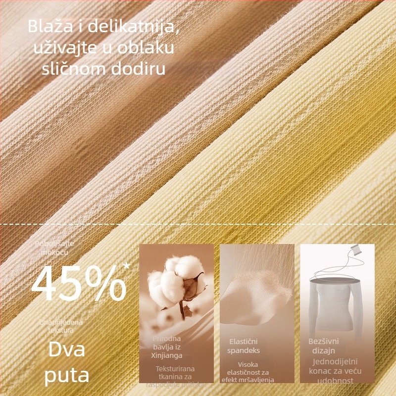 Ženski jesenski termalni set donjeg rublja: pamuk, bezšivna baza, gornji dio s okruglim izrezom i dugim rukavima, 141–160 g/m²
