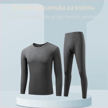 Muški pamučni termalni set za bazni sloj: gustoća 201-250 g/m2, 95-100% pamuk, okrugli izrez, dugi rukav, hlače, jednobojno