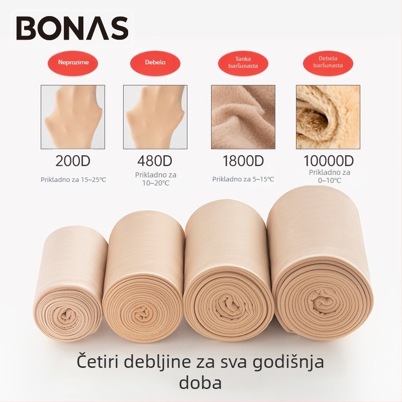 Bonas crne baršunaste tajice s visokim strukom za kontrolu trbuha, 200D, za proljeće, jesen i zimu