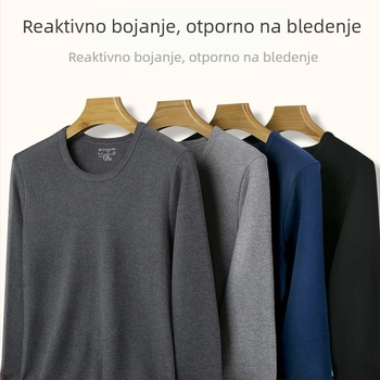 Muški termalni komplet od 100% pamuka – gornji dio s okruglim izrezom i dugi rukav te dugi donji dio, debela tkanina, održava toplinu