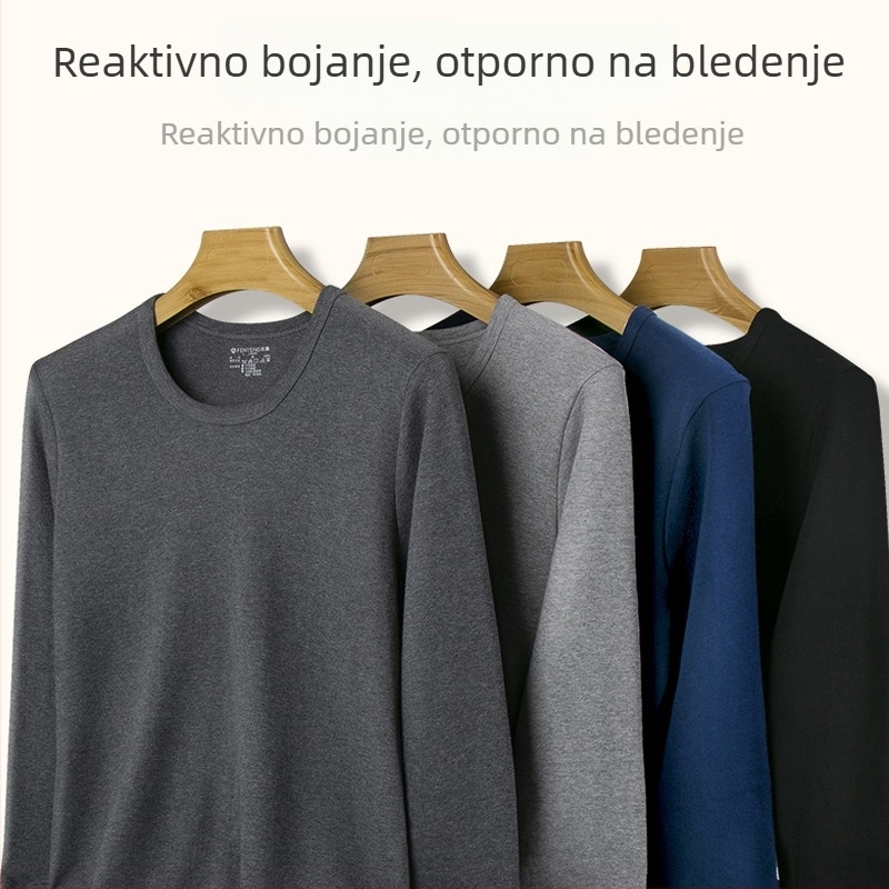 Muški termalni komplet od 100% pamuka – gornji dio s okruglim izrezom i dugi rukav te dugi donji dio, debela tkanina, održava toplinu